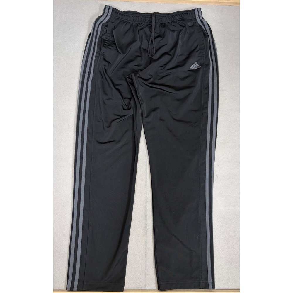 Adidas Mens Black Grey 3-Stripe Track Pants Zipper Ankle Athletic Joggers 0509‎